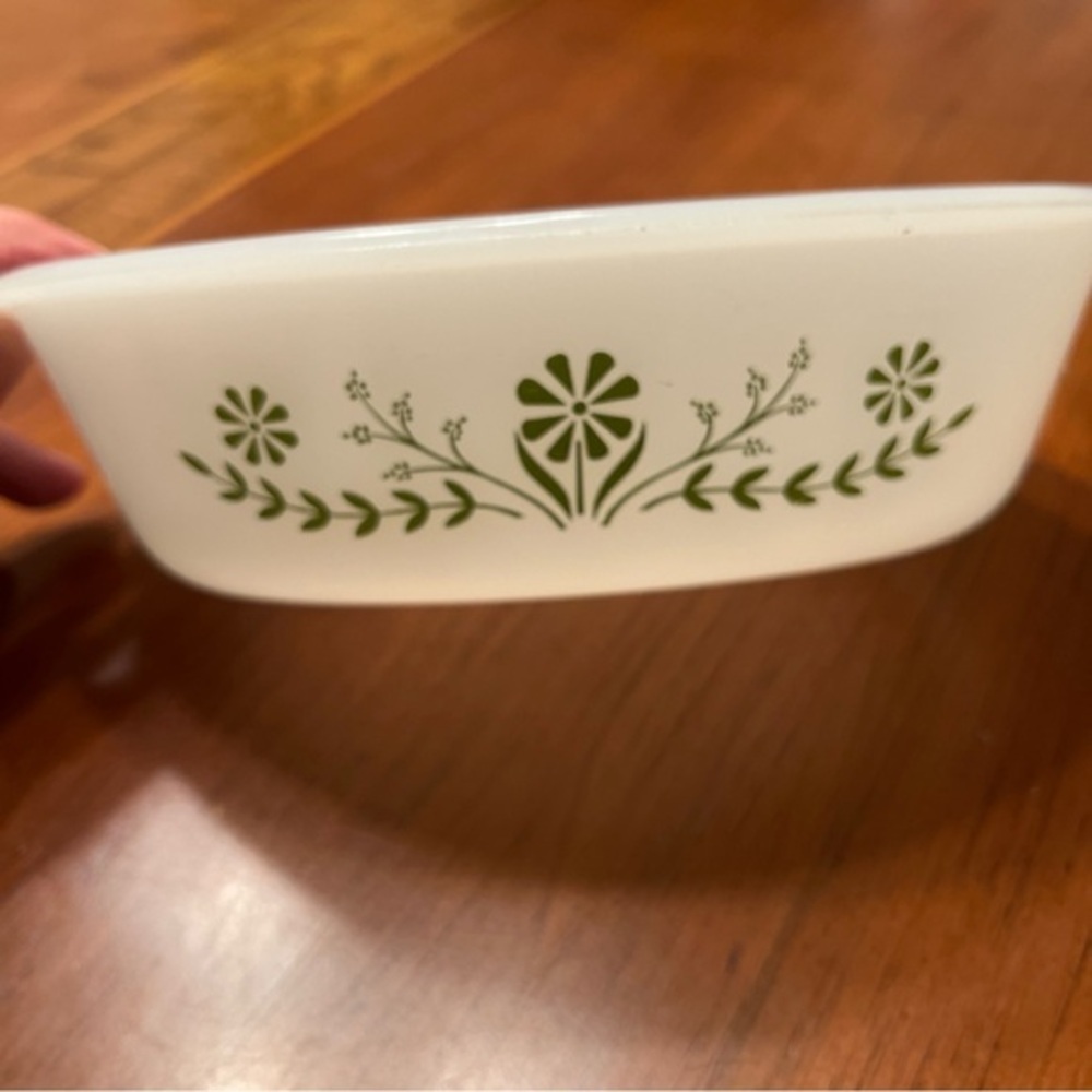 Pyrex‎ Glasbake 1 Quart Casserole Dish J235 1979 Green Daisy Floral Milk Leaves